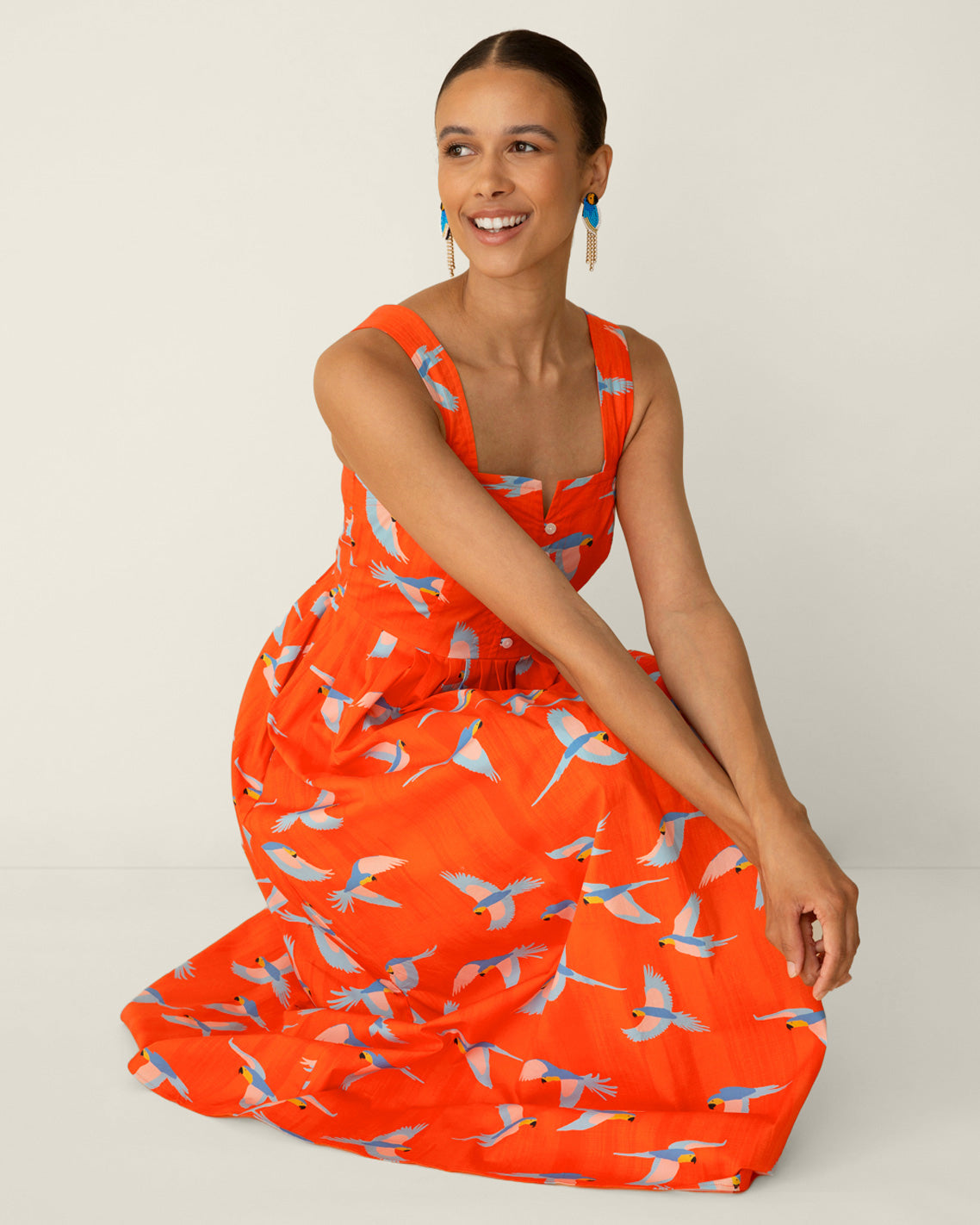 Esme Midi Dress in Parrot Print | Draper James Best Seller