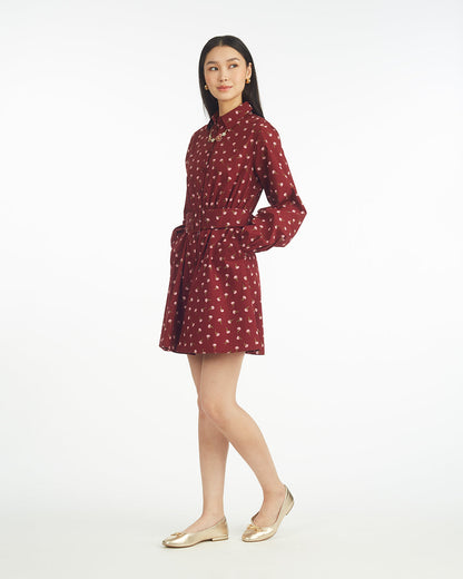 Lily Long-Sleeve Mini Dress in Burgundy Buds | Draper James Exclusive