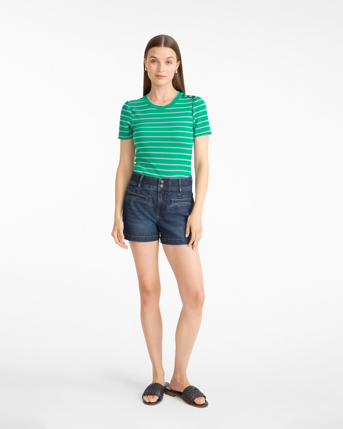 Stripe Crewneck Tee in Green | Draper James Everyday