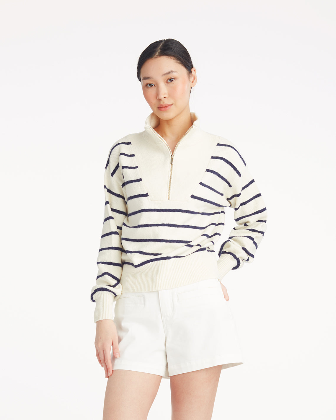 Striped Zip-Up Sweater in Mariner Stripe | Draper James Exclusive