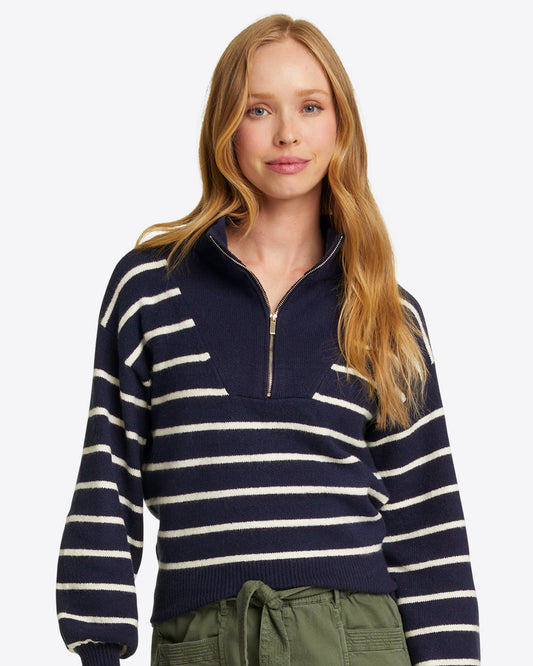 Striped Quarter Zip Sweater in Navy Mariner Stripe | Draper James Exclusive