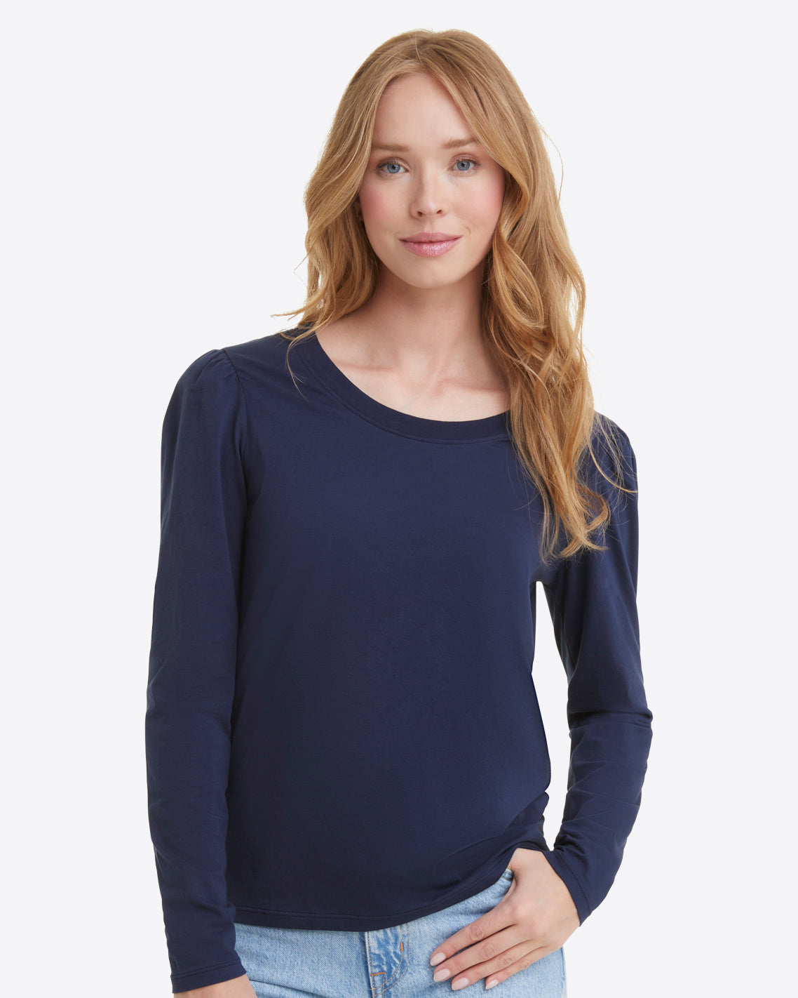 Long-Sleeve Easy Knit Top in Navy | Draper James Premium