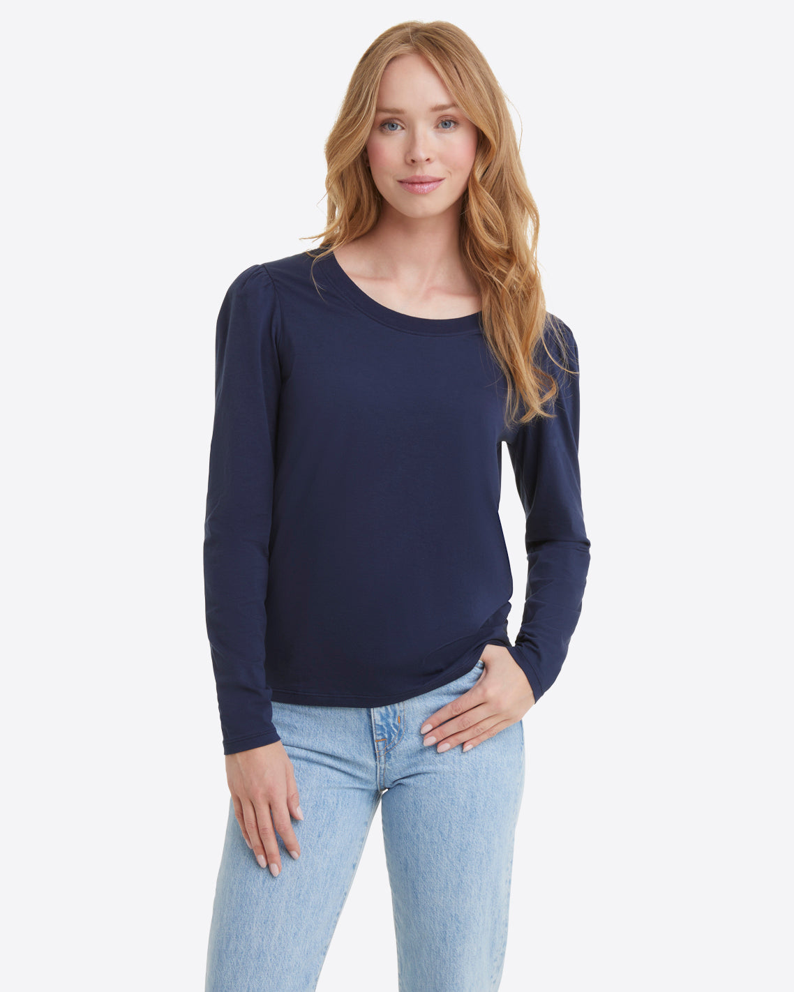 Long-Sleeve Easy Knit Top in Navy | Draper James Premium