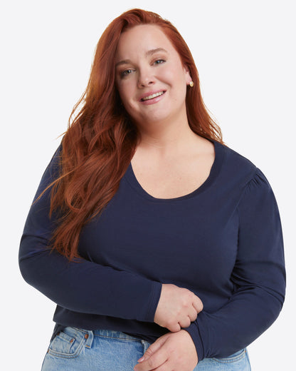 Long-Sleeve Easy Knit Top in Navy | Draper James Premium
