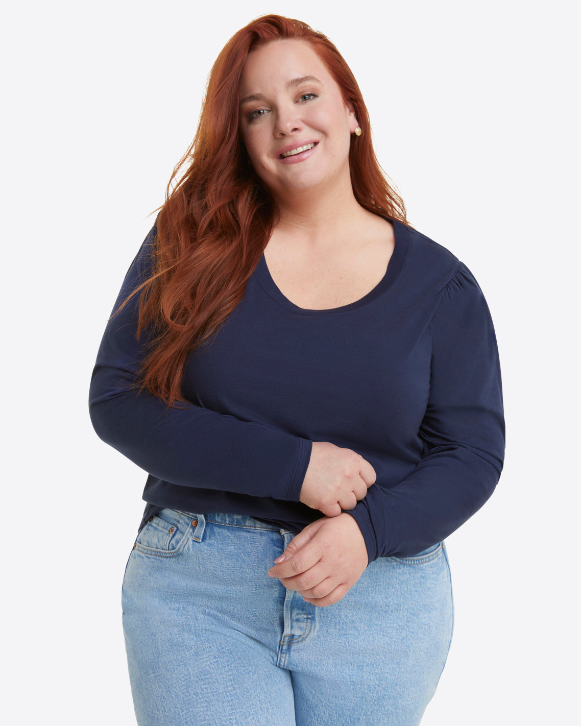Long-Sleeve Easy Knit Top in Navy | Draper James Premium