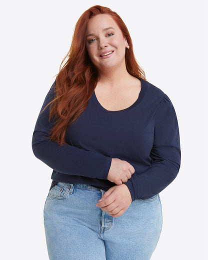 Long-Sleeve Easy Knit Top in Navy | Draper James Premium