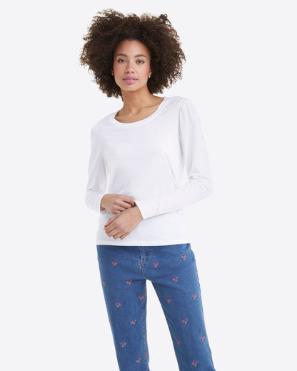Long-Sleeve Easy Knit Top in White | Draper James Value