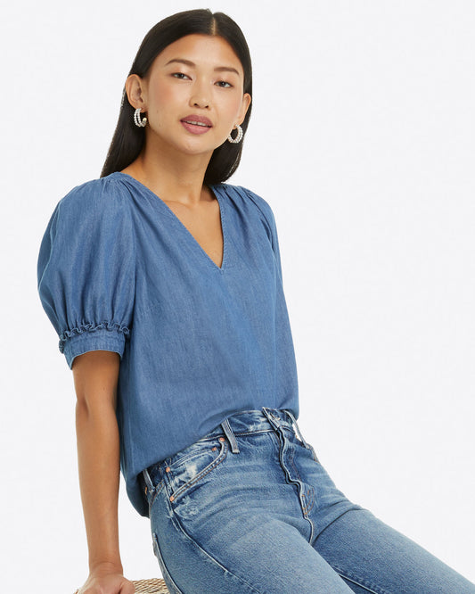 Heidi V-Neck Top in Chambray | Draper James Classic