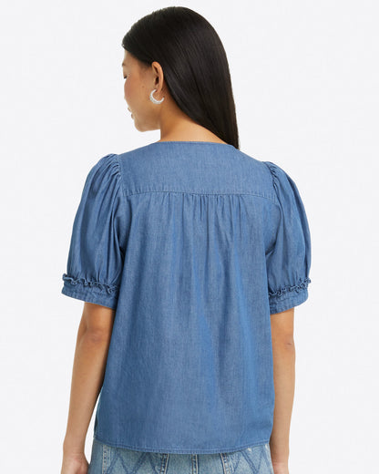 Heidi V-Neck Top in Chambray | Draper James Classic