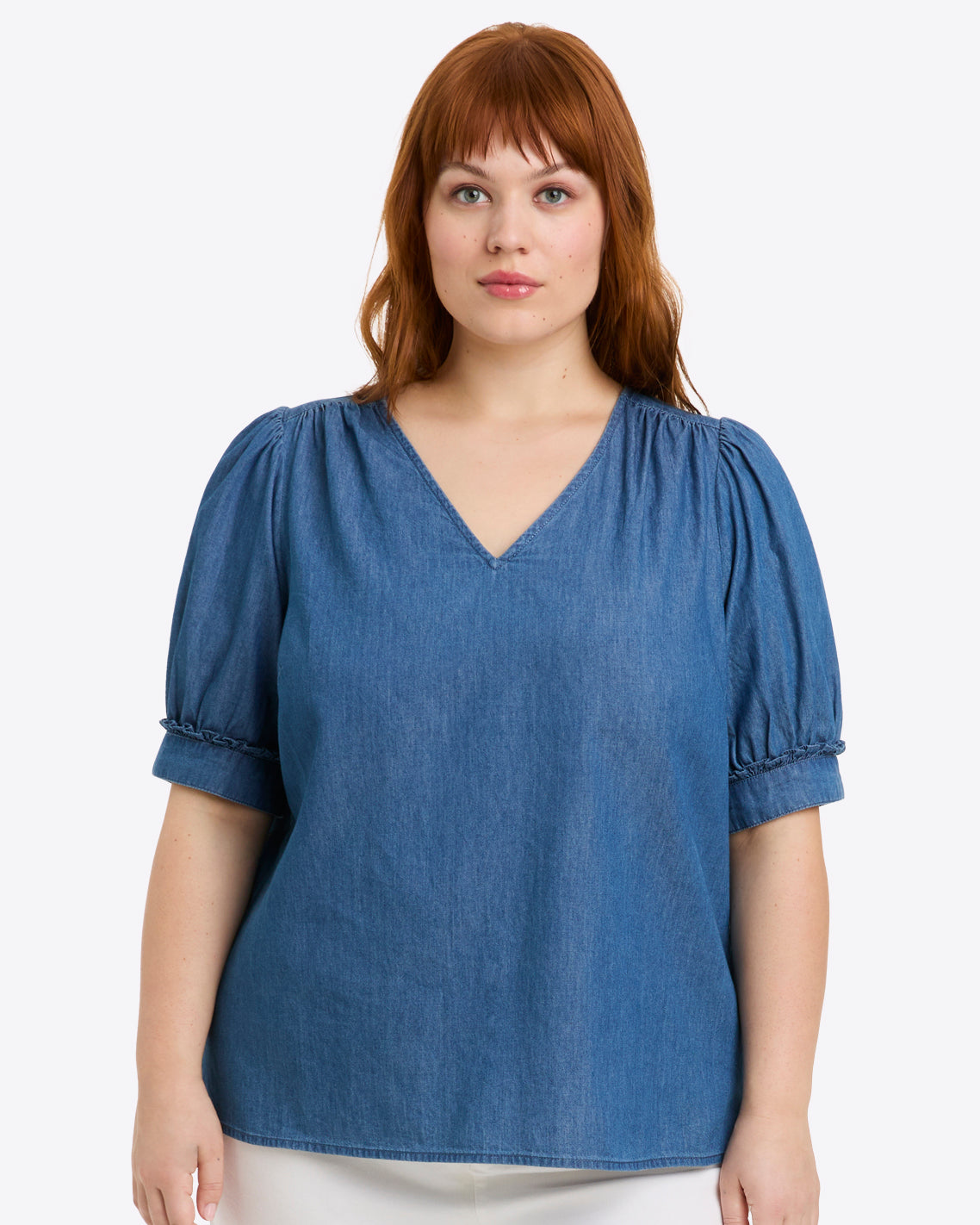 Heidi V-Neck Top in Chambray | Draper James Classic