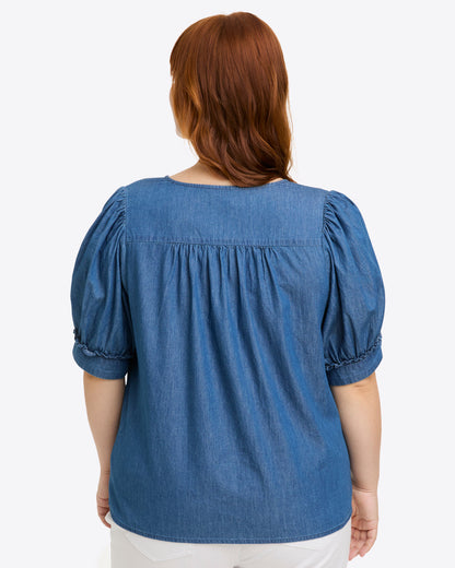 Heidi V-Neck Top in Chambray | Draper James Classic