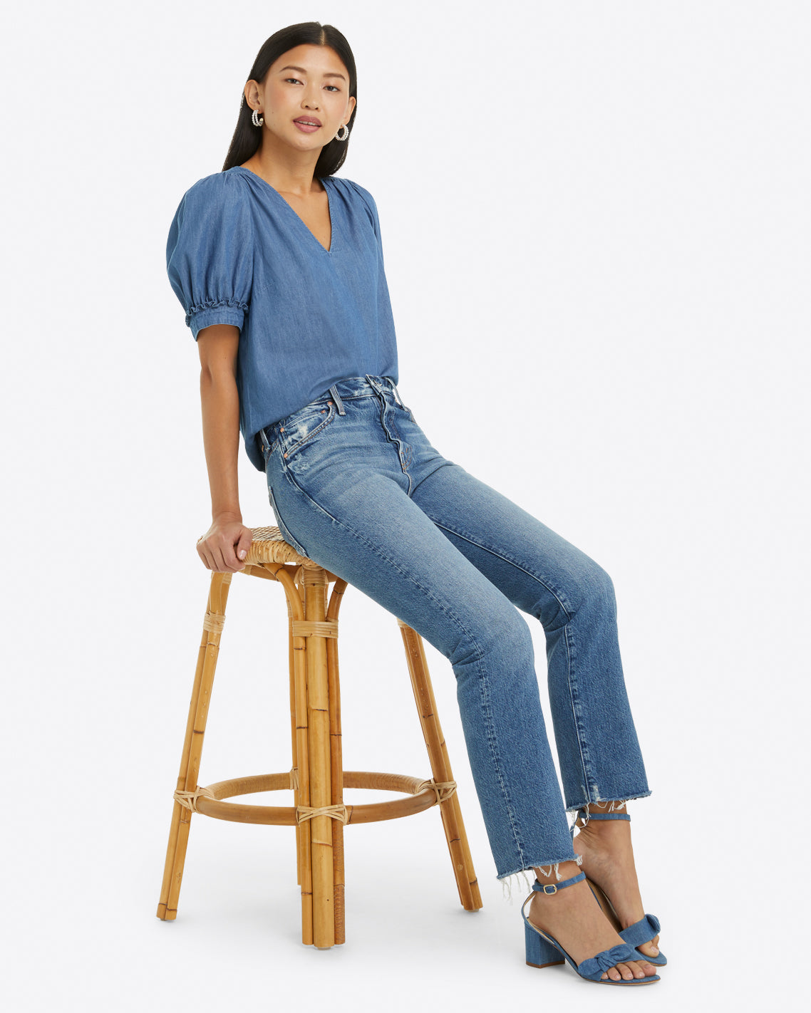 Heidi V-Neck Top in Chambray | Draper James Classic