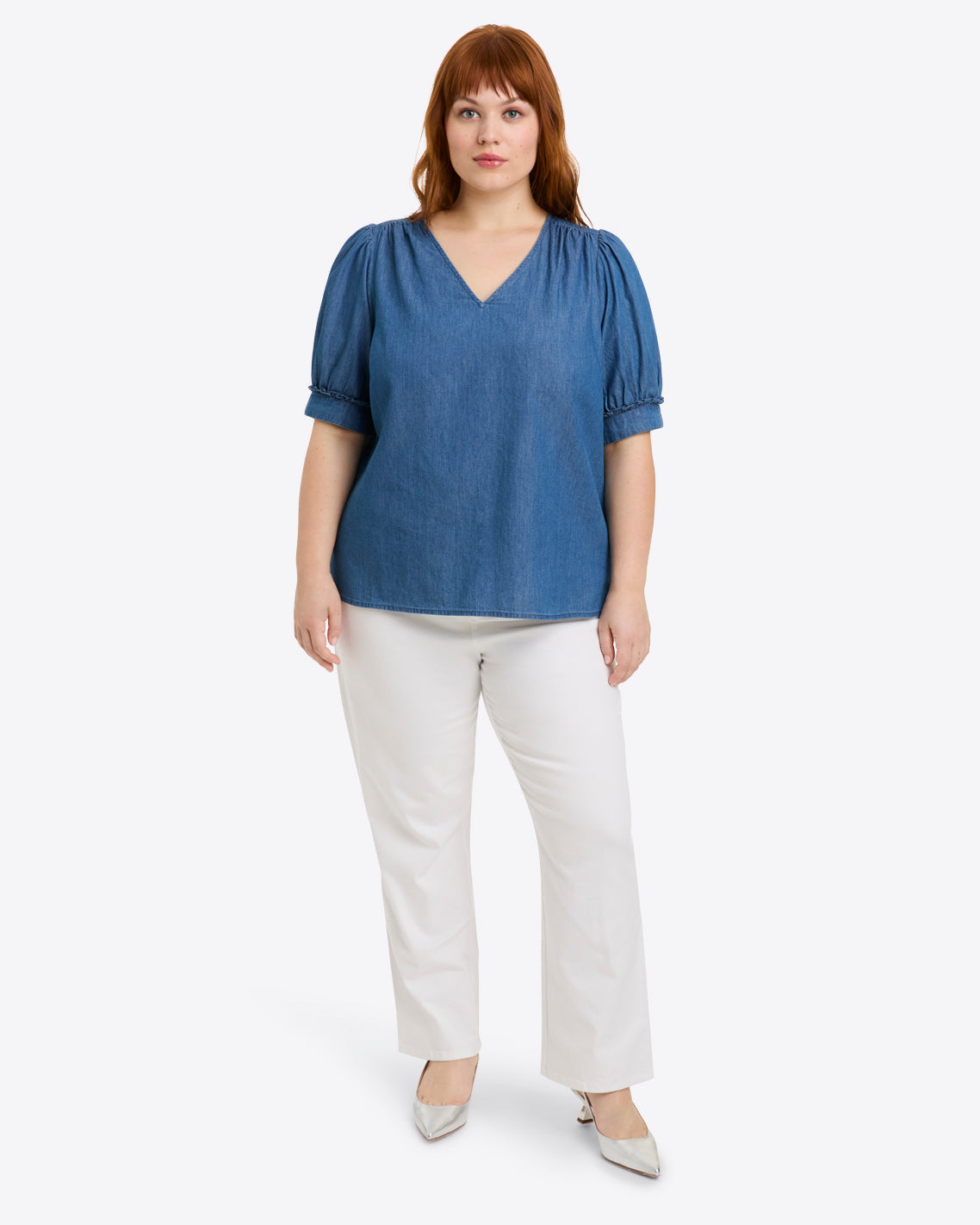 Heidi V-Neck Top in Chambray | Draper James Classic