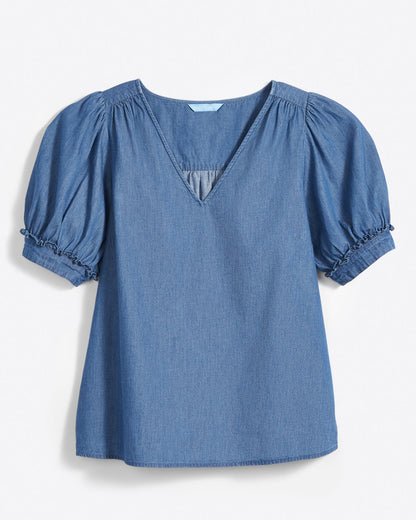 Heidi V-Neck Top in Chambray | Draper James Classic