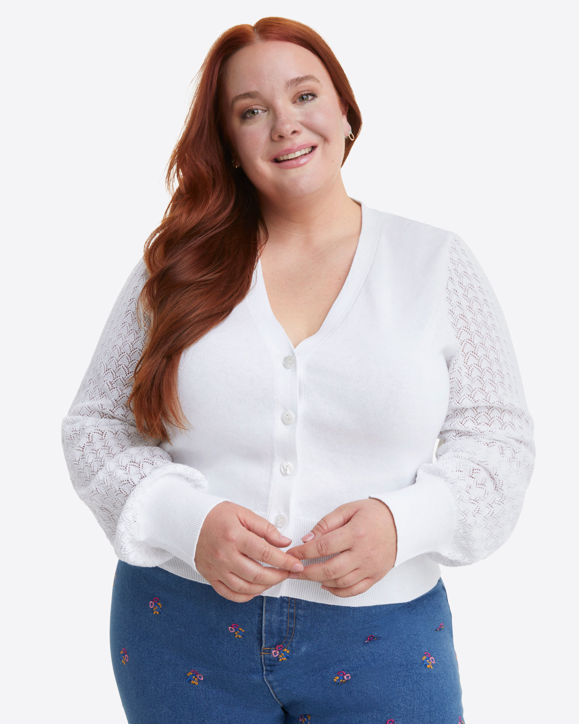 Button Front Cardigan in White | Draper James Special Offer