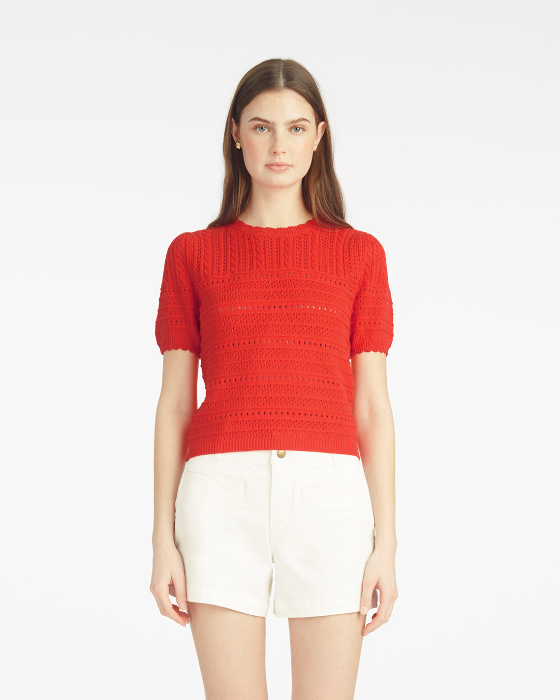 Short Sleeve Pointelle Sweater in Red | Draper James Customer Favorite