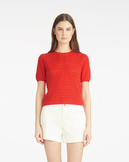 Short Sleeve Pointelle Sweater in Red | Draper James Customer Favorite