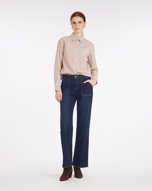 Long-Sleeve Button Down in Rust Stripe | Draper James Best Price