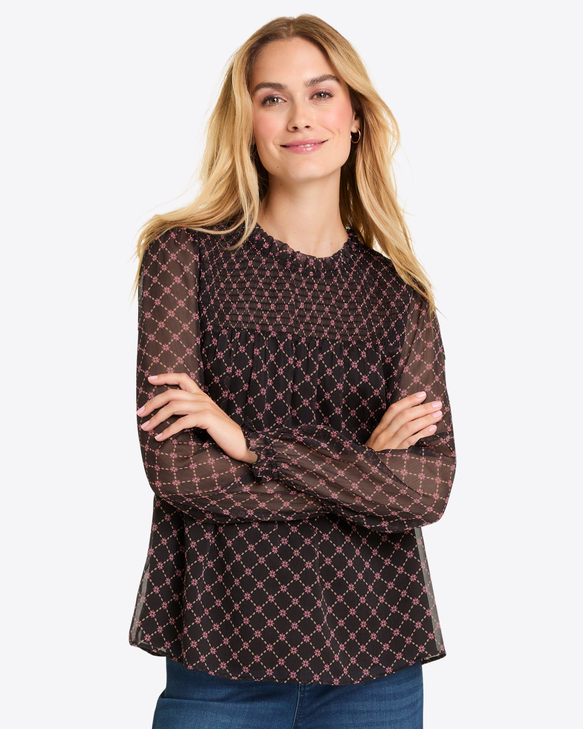 Jacqueline Long Sleeve Top in Crinkle Chiffon | Draper James Hot Sale