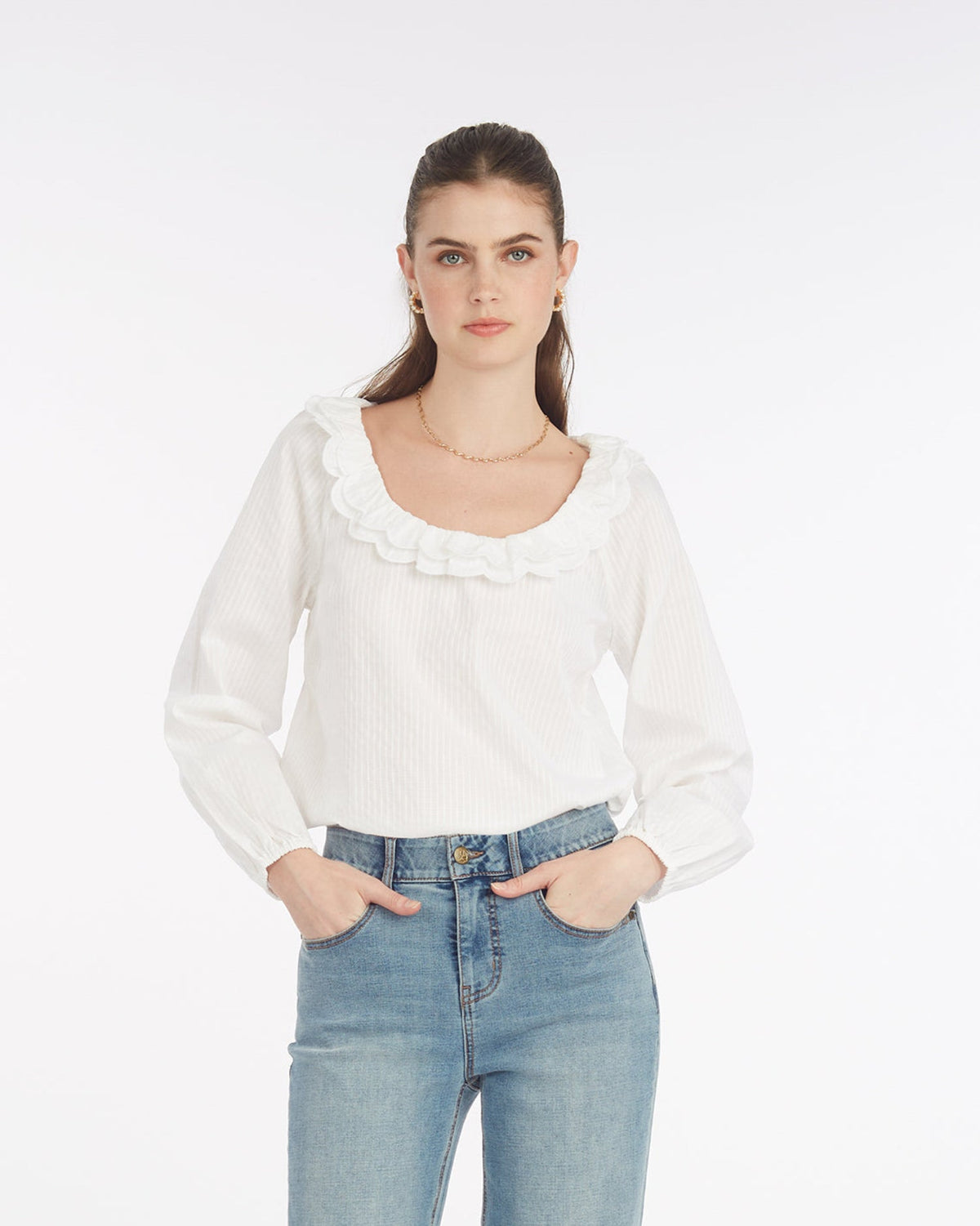 Reyna Long-Sleeve Top in Textured Shirting Stripe | Draper James Smart Buy