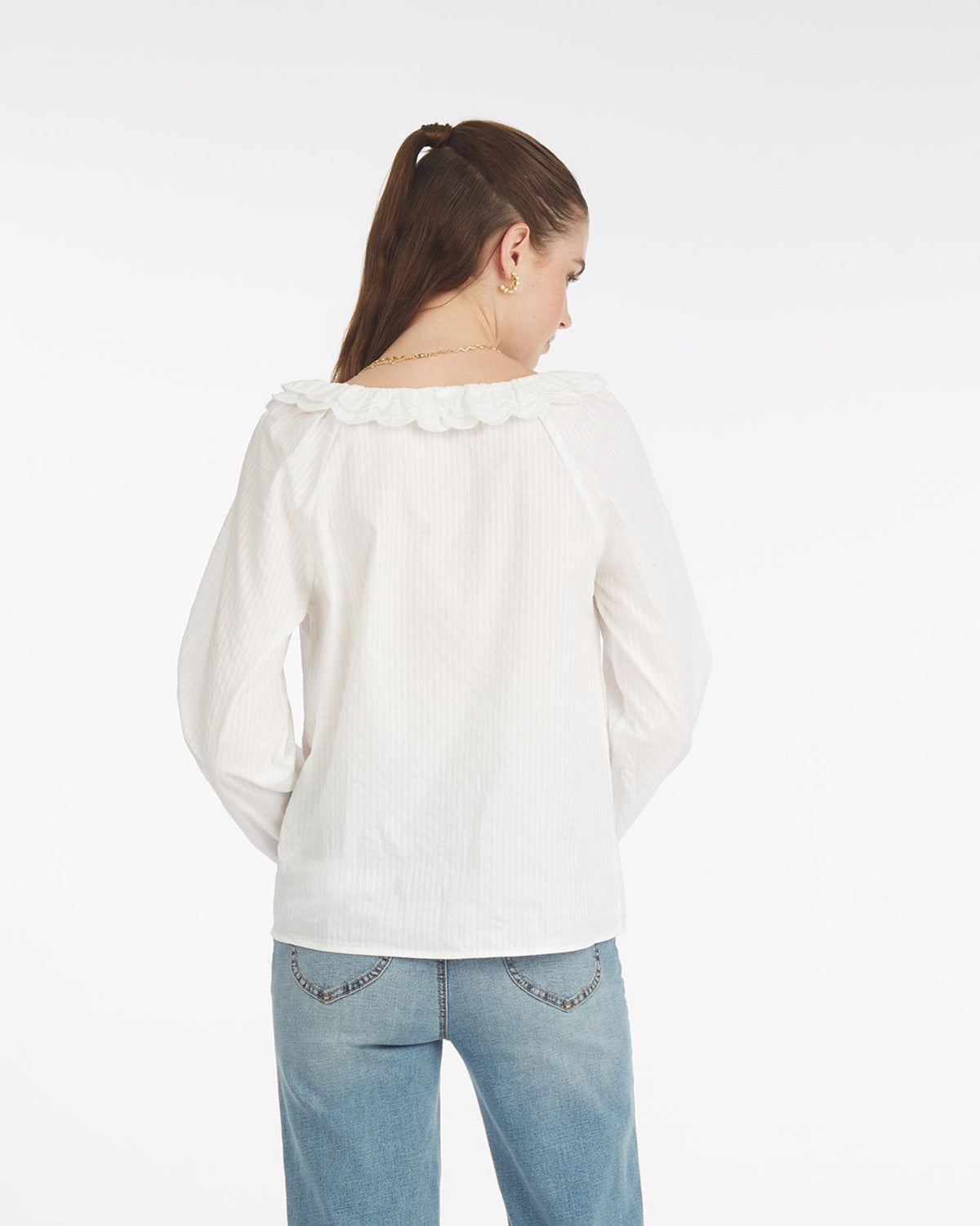 Reyna Long-Sleeve Top in Textured Shirting Stripe | Draper James Smart Buy