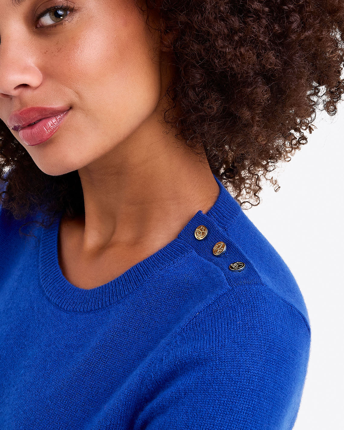 Button Shoulder Cashmere Sweater in Ivory | Draper James Value