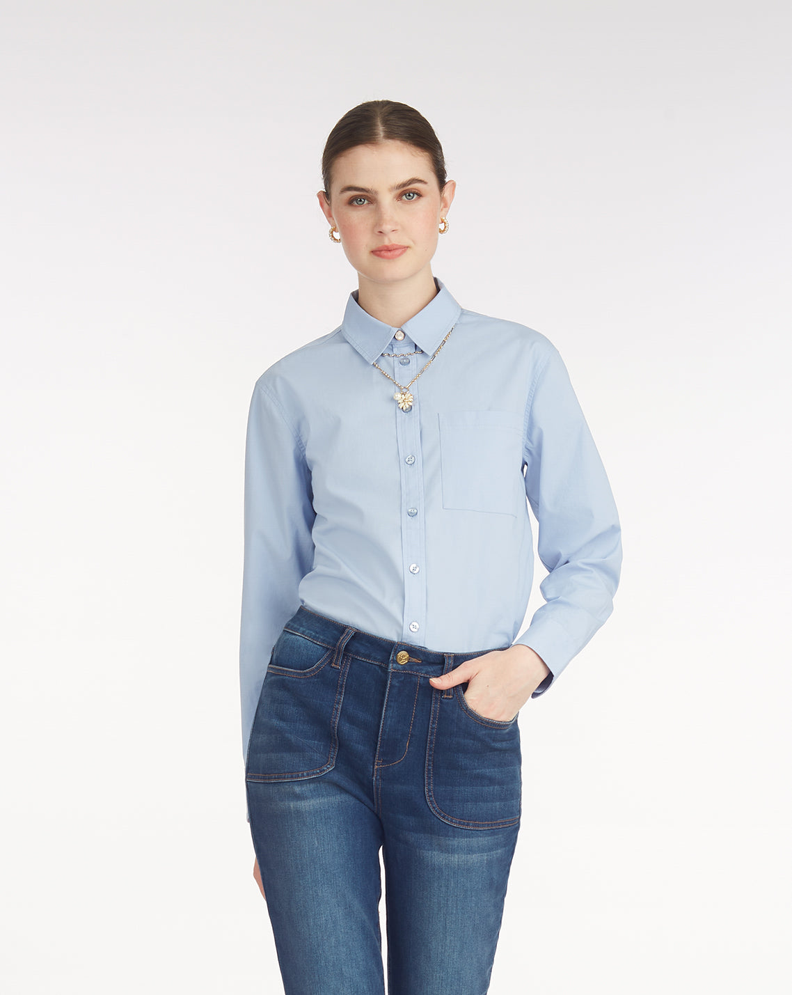 Long-Sleeve Button Down in Cotton Poplin | Draper James Sale
