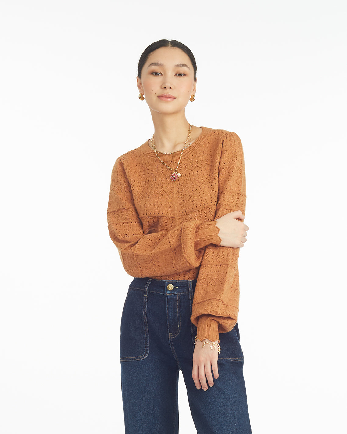 Long-Sleeve Pointelle Sweater in Ivory | Draper James Popular