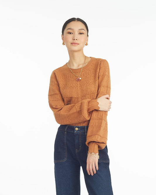 Long-Sleeve Pointelle Sweater in Ivory | Draper James Popular