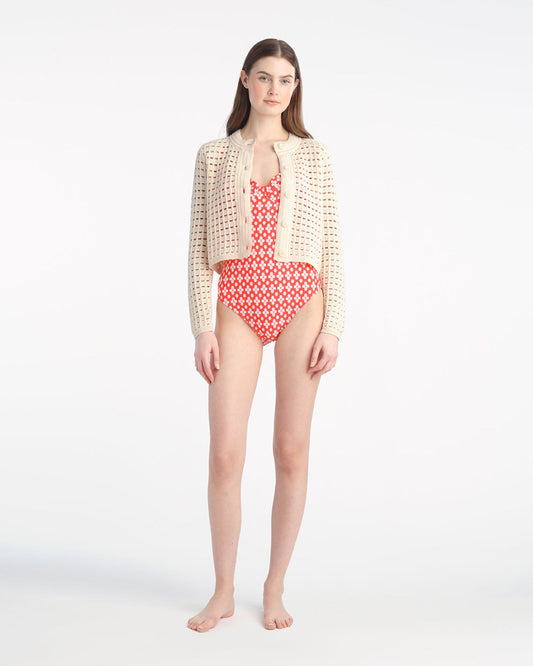 Crochet Sweater Cardigan in Beige | Draper James Essential