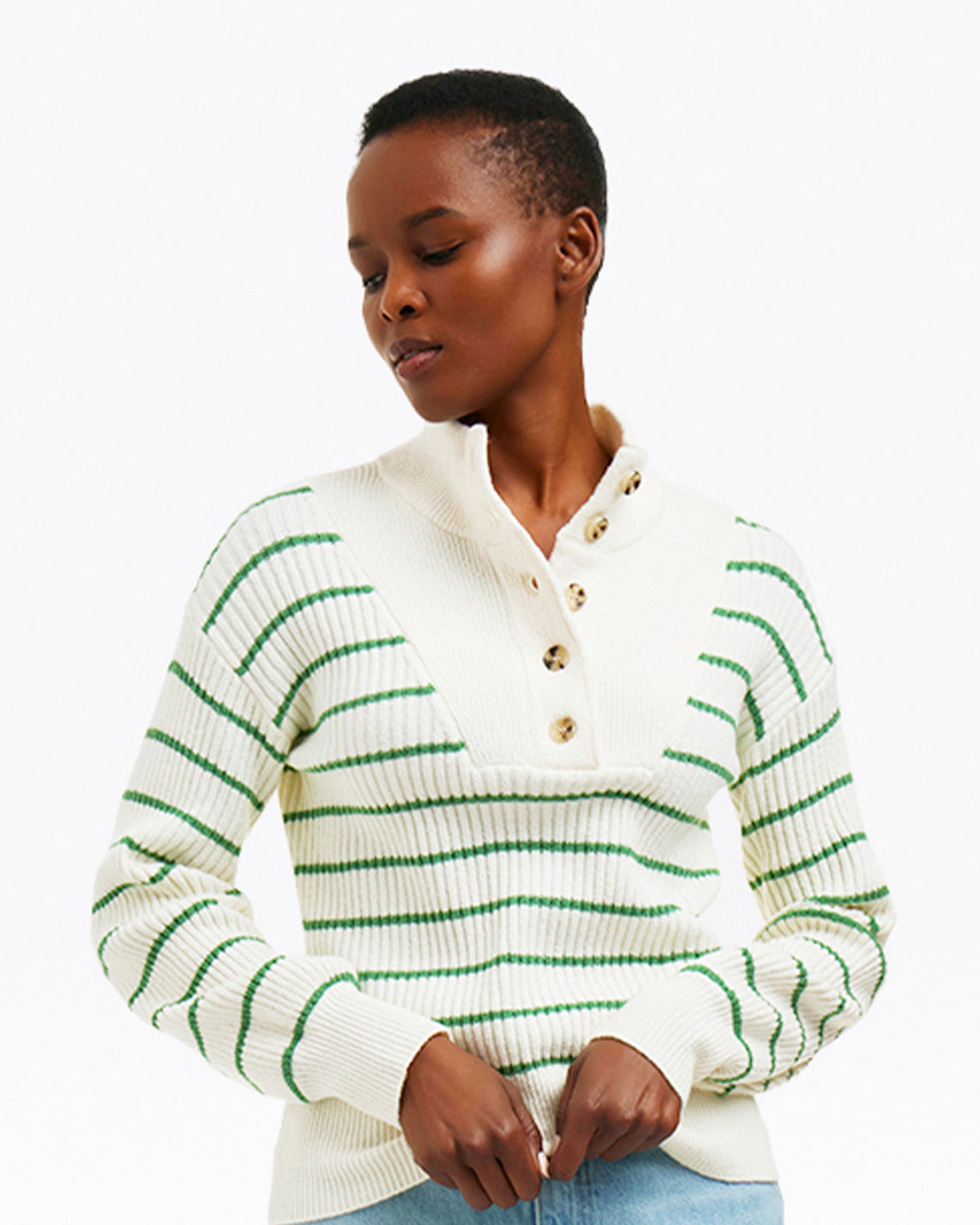 Striped Button Front Sweater | Draper James Premium