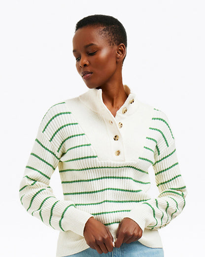 Striped Button Front Sweater | Draper James Premium