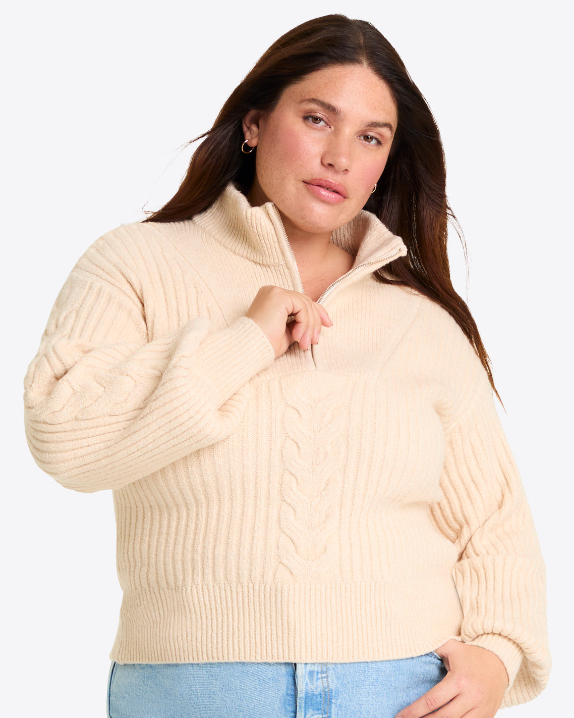 Quarter Zip Cableknit Sweater | Draper James Premium