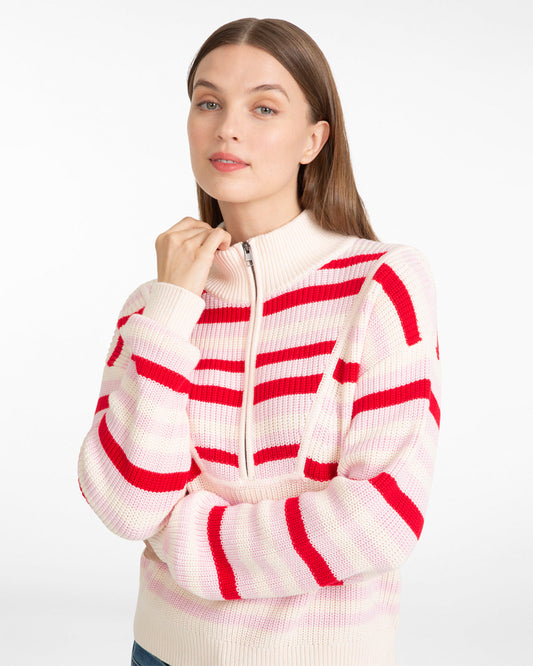 Quarter Zip Sweater in Mixed Stripe | Draper James Great Value