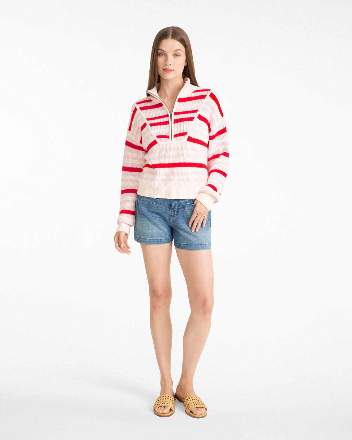 Quarter Zip Sweater in Mixed Stripe | Draper James Great Value
