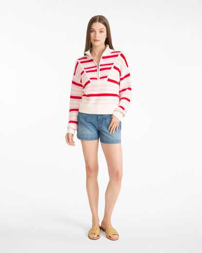 Quarter Zip Sweater in Mixed Stripe | Draper James Great Value