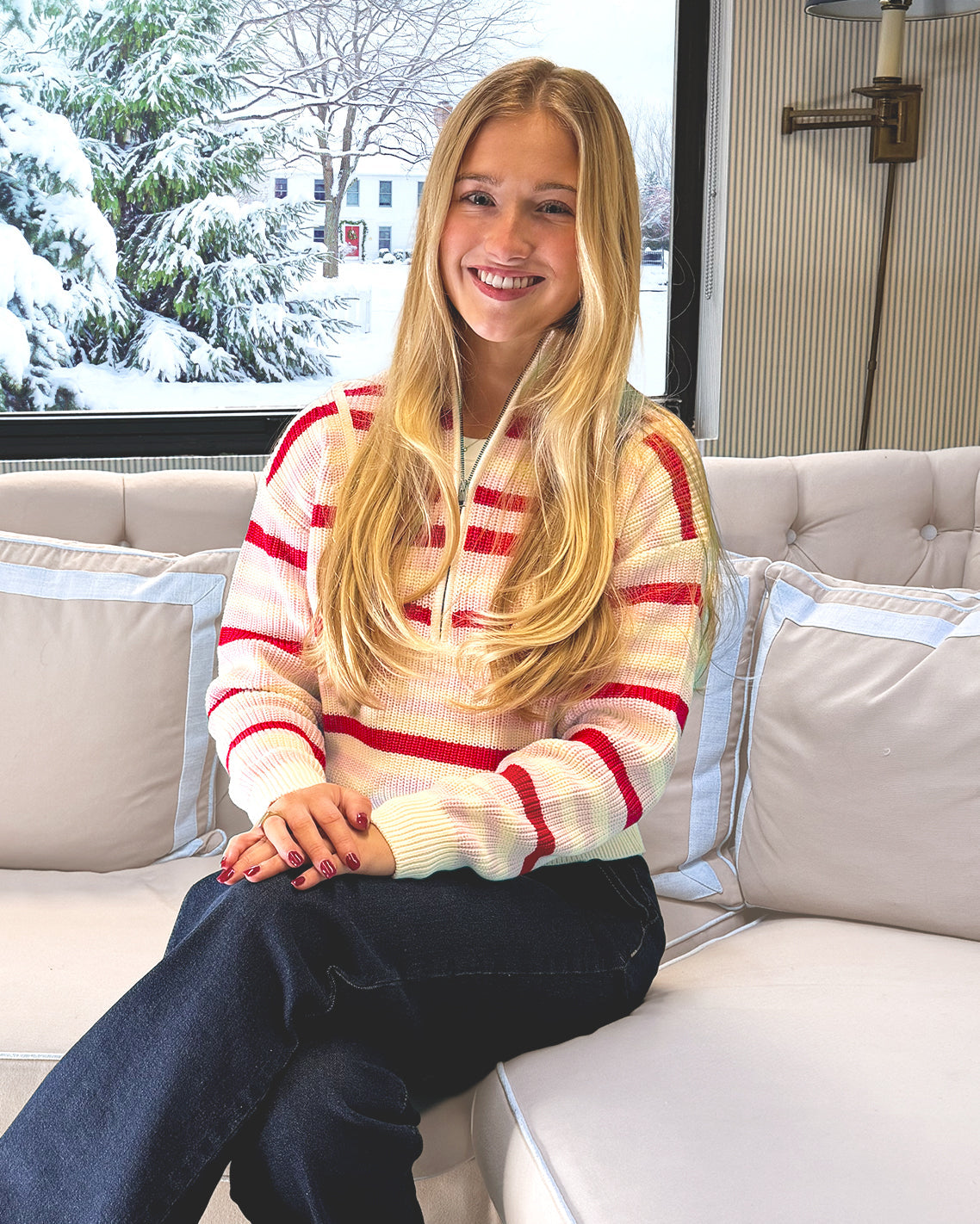 Quarter Zip Sweater in Mixed Stripe | Draper James Great Value