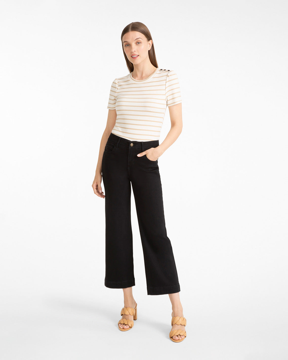 5-Pocket Wide Leg Crop in Black Denim | Draper James Smart Buy