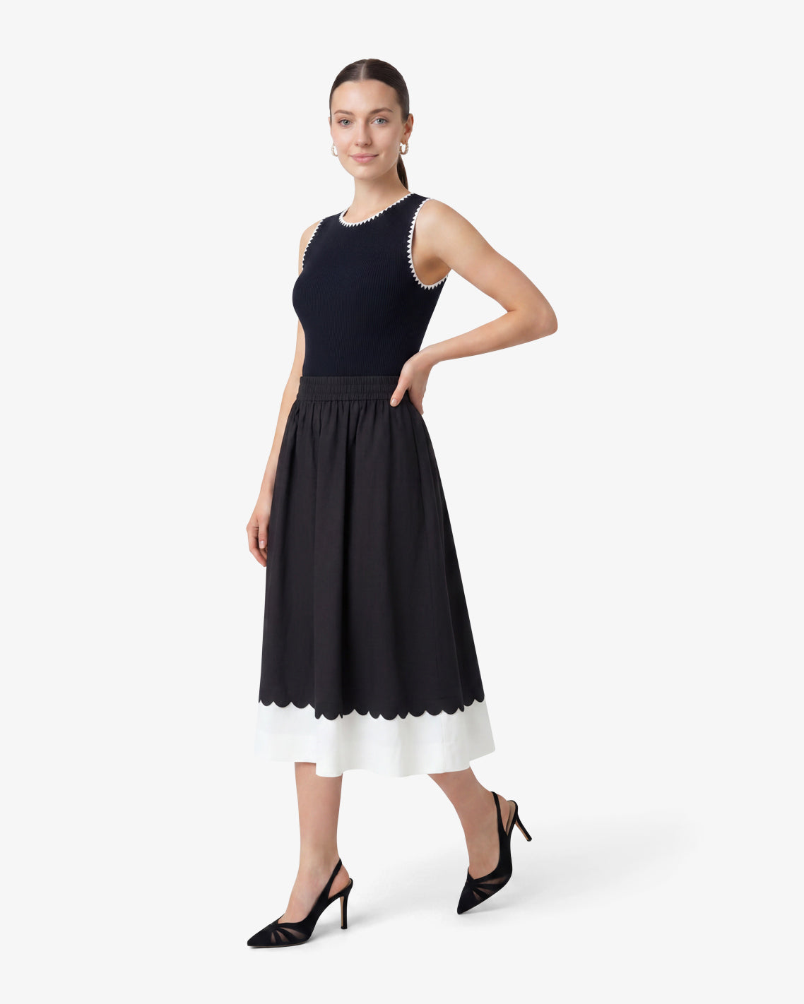 Midi Skirt in Black and White | Draper James Discount