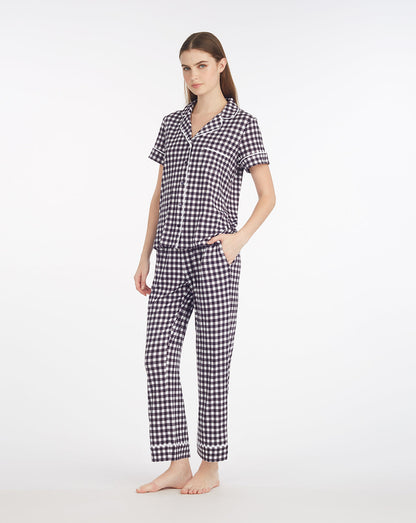 Linda Pajama Set in Navy Gingham | Draper James Premium