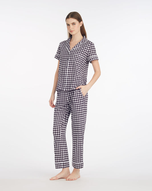 Linda Pajama Set in Navy Gingham | Draper James Premium
