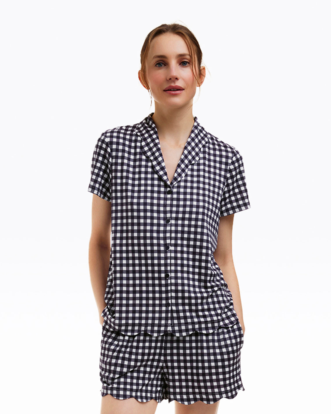 Scallop Sara Pajama Set in Navy Gingham | Draper James Recommended
