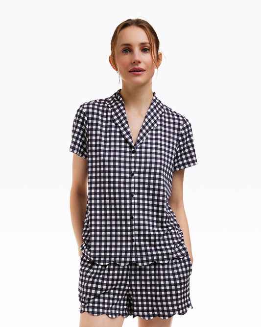 Scallop Sara Pajama Set in Navy Gingham | Draper James Recommended