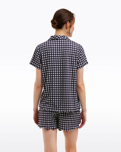 Scallop Sara Pajama Set in Navy Gingham | Draper James Recommended
