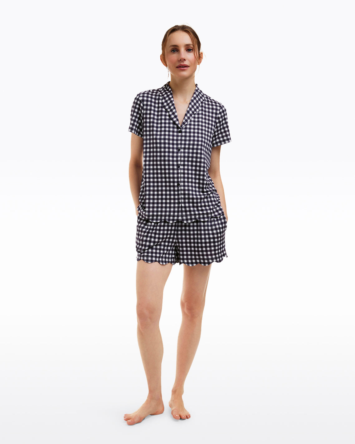 Scallop Sara Pajama Set in Navy Gingham | Draper James Recommended