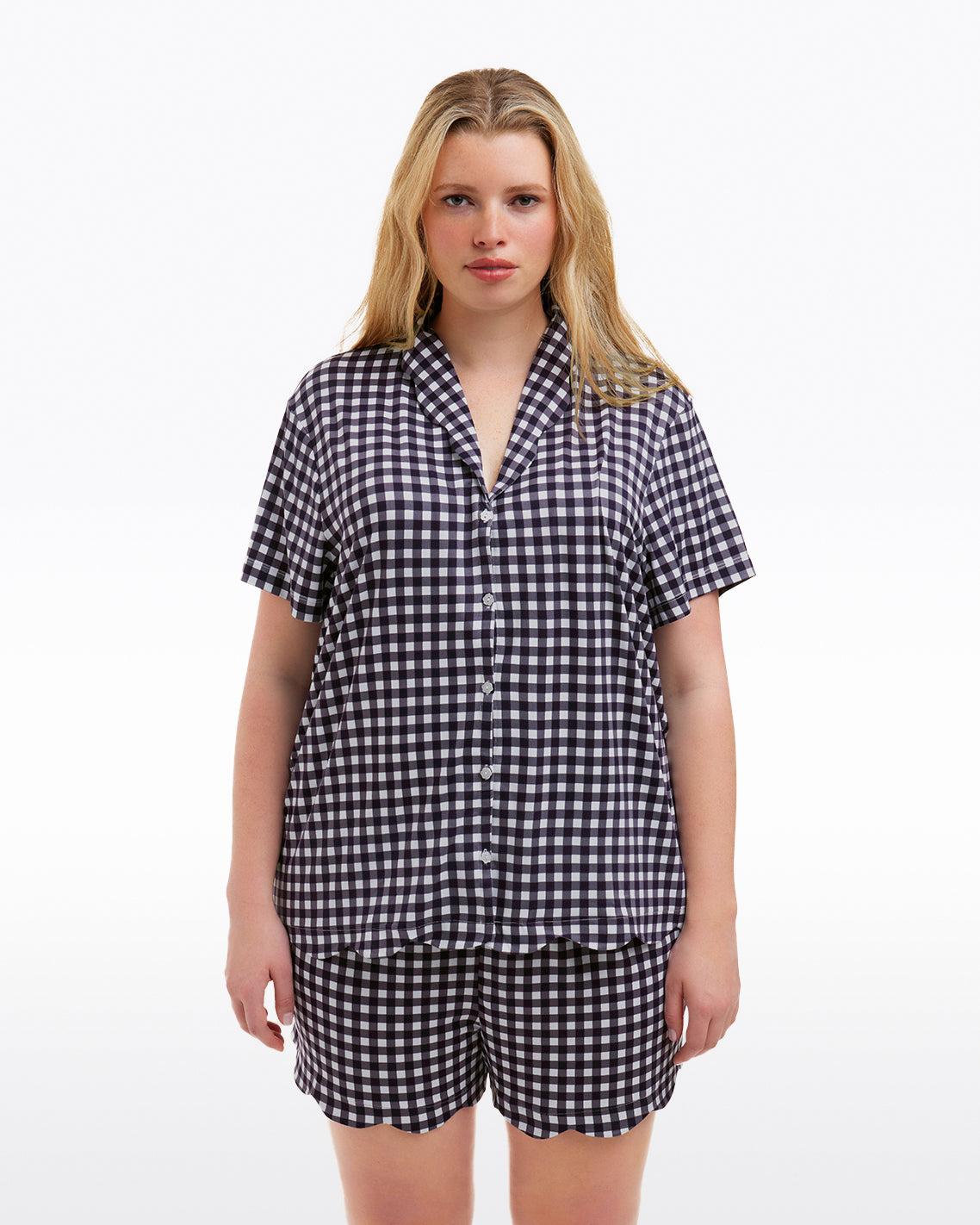 Scallop Sara Pajama Set in Navy Gingham | Draper James Recommended
