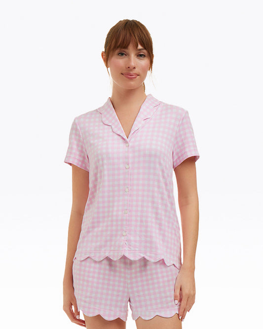 Scallop Sara Pajama Set in Pink Gingham | Draper James Trusted