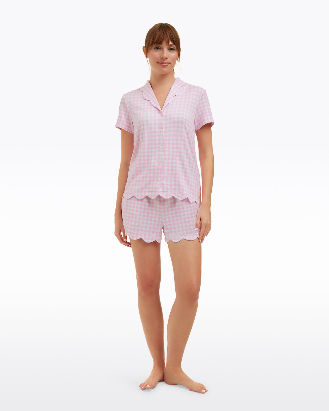Scallop Sara Pajama Set in Pink Gingham | Draper James Trusted