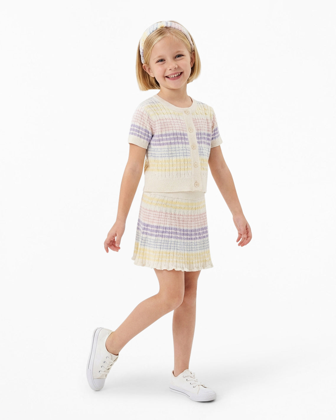 Sweater Knit Skirt Set with Headband in Striped Pastel | Draper James Discount