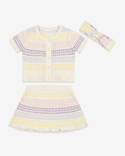 Sweater Knit Skirt Set with Headband in Striped Pastel | Draper James Discount